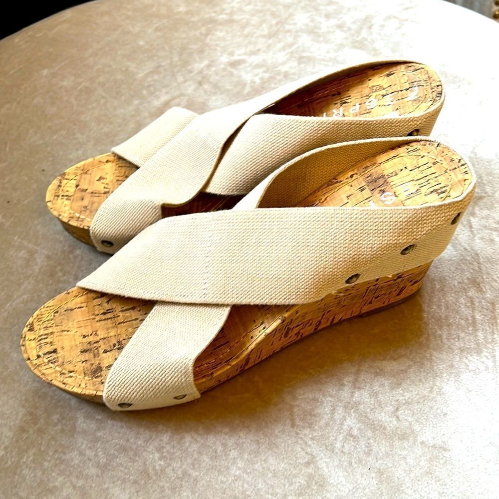 *ESPIRIT* Sz 9.5 Cork Wedge Bandage Wrap Style Samdals COMFY! EUC!